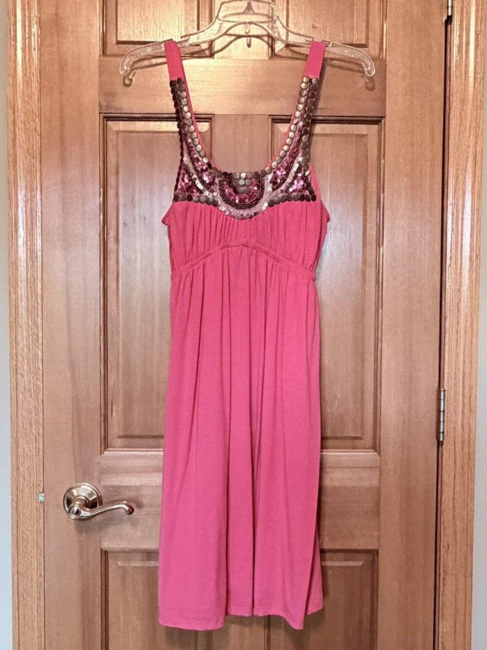 Bailey Blue Y2K Style Coral Embellished Neckline Empire Waist Tank Dress Large